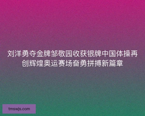 刘洋勇夺金牌邹敬园收获银牌中国体操再创辉煌奥运赛场奋勇拼搏新篇章